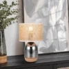 Tischleuchte TARA mit Rattanschirm, Kork und Glasfuß, Höhe 32cm