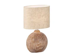 Tischleuchte TOBSE, Keramikfuß Holzfarben & Lampenschirm Leinen Beige, Höhe 39cm