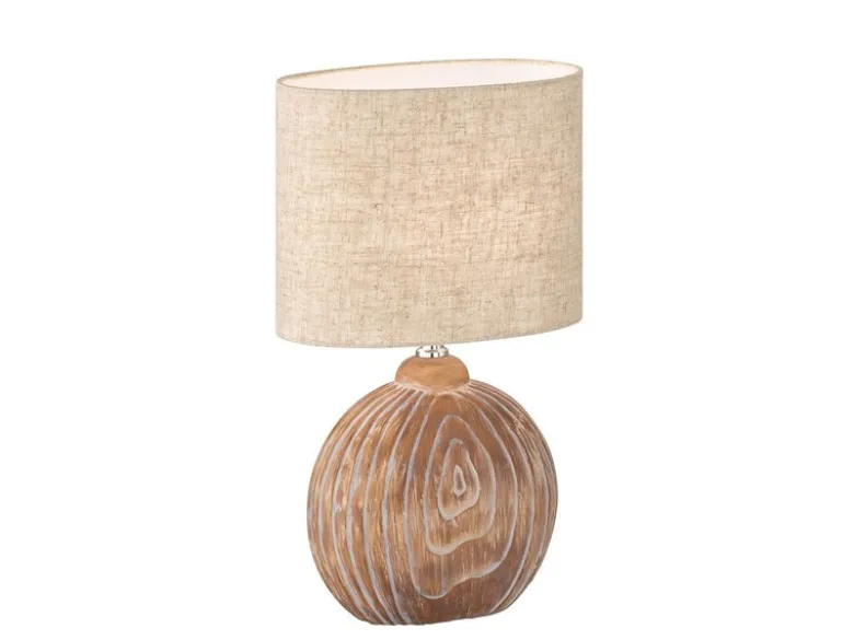 Tischleuchte TOBSE, Keramikfuß Holzfarben & Lampenschirm Leinen Beige, Höhe 39cm