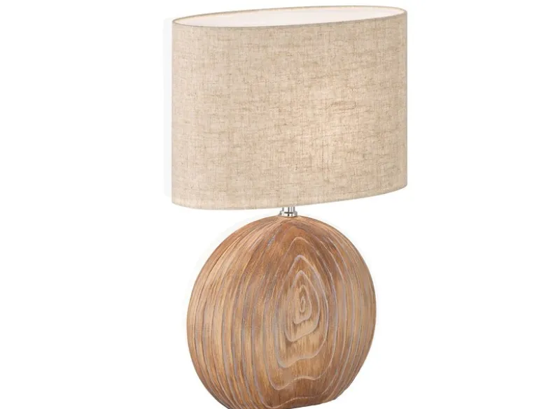 Tischleuchte TOBSE, Keramikfuß Holzfarben & Lampenschirm Leinen Beige, Höhe 53cm