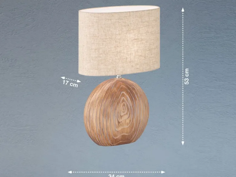 Tischleuchte TOBSE, Keramikfuß Holzfarben & Lampenschirm Leinen Beige, Höhe 53cm