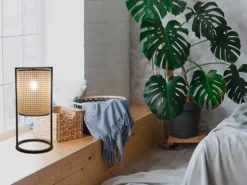 Tischleuchte TYLER mit Geflecht Rattan Optik, Höhe 56cm