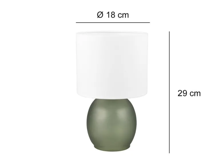 Tischleuchte VELA mit Glasfuß Grün und Stoffschirm Weiß, Höhe 29cm