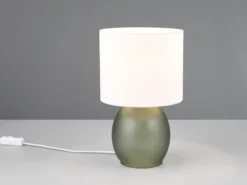Tischleuchte VELA mit Glasfuß Grün und Stoffschirm Weiß, Höhe 29cm