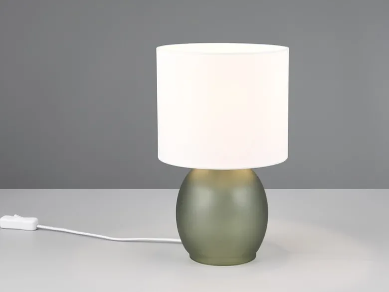Tischleuchte VELA mit Glasfuß Grün und Stoffschirm Weiß, Höhe 29cm