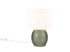 Tischleuchte VELA mit Glasfuß Grün und Stoffschirm Weiß, Höhe 29cm