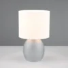 Tischleuchte VELA mit Glasfuß Grau und Stoffschirm Weiß, Höhe 29cm