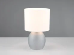 Tischleuchte VELA mit Glasfuß Grau und Stoffschirm Weiß, Höhe 29cm