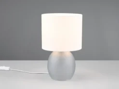 Tischleuchte VELA mit Glasfuß Grau und Stoffschirm Weiß, Höhe 29cm