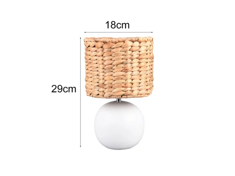Tischleuchte VINA Keramikfuß Weiß mit Seegras Lampenschirm, Höhe 29cm