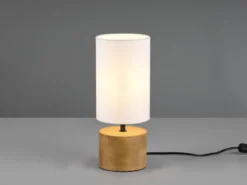 Tischleuchte WOODY Holzfuß mit Stoffschirm in Weiß, Höhe 30cm