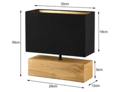 Tischleuchte WOODY Holzfuß Stoffschirm Schwarz/Gold, Höhe 30cm