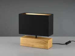 Tischleuchte WOODY Holzfuß Stoffschirm Schwarz/Gold, Höhe 30cm