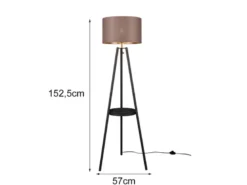 Tripod Stehleuchte COLETTE, Stoffschirm Taupe/Gold & Ablagetisch, Höhe 152cm