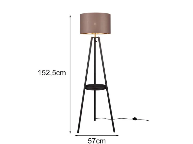 Tripod Stehleuchte COLETTE, Stoffschirm Taupe/Gold & Ablagetisch, Höhe 152cm