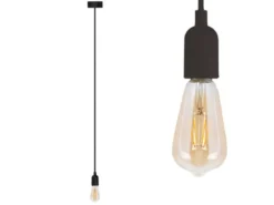 Universal Schnurpendel Textil schwarz mit E27 Filament LED, Ø 8,5cm