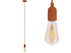 Universal Schnurpendel Textil braun mit E27 Filament LED, Ø 8,5cm