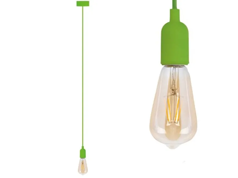 Universal Schnurpendel Textil grün mit E27 Filament LED, Ø 8,5cm