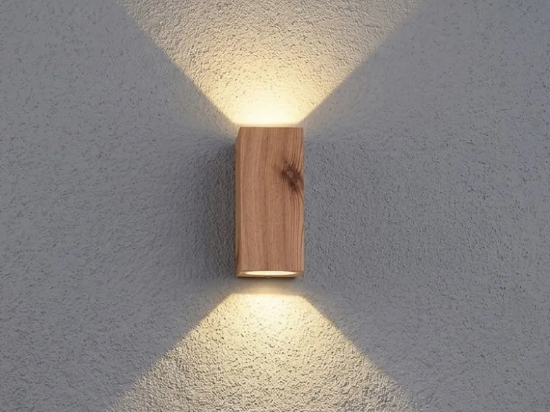 Up and Down Außenwandleuchte VERONIKA aus Aluminium in Holzoptik, Höhe 15cm