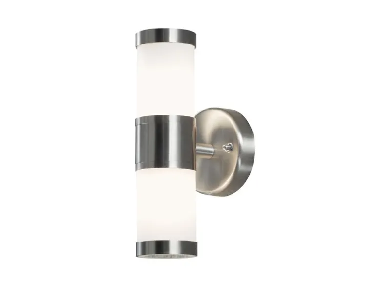 Up-Down Edelstahl Außenwandleuchte MODENA mit Glas weiß, Höhe 23cm
