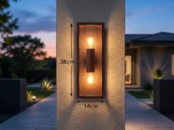 Up & Down LED Außenwandleuchte in Rostoptik mit Glas, Höhe 38cm