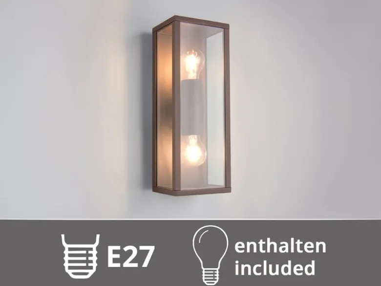 Up & Down LED Außenwandleuchte in Rostoptik mit Glas, Höhe 38cm