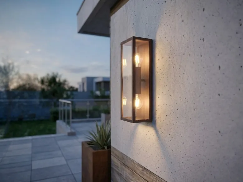 Up & Down LED Außenwandleuchte in Rostoptik mit Glas, Höhe 38cm