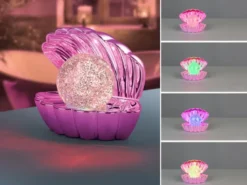 USB Muschel Tischlampe Pink mit RGB Beleuchtung, Höhe 14cm