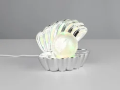 USB Muschel Tischlampe SHELLY Silber mit RGB Beleuchtung, Höhe 14cm