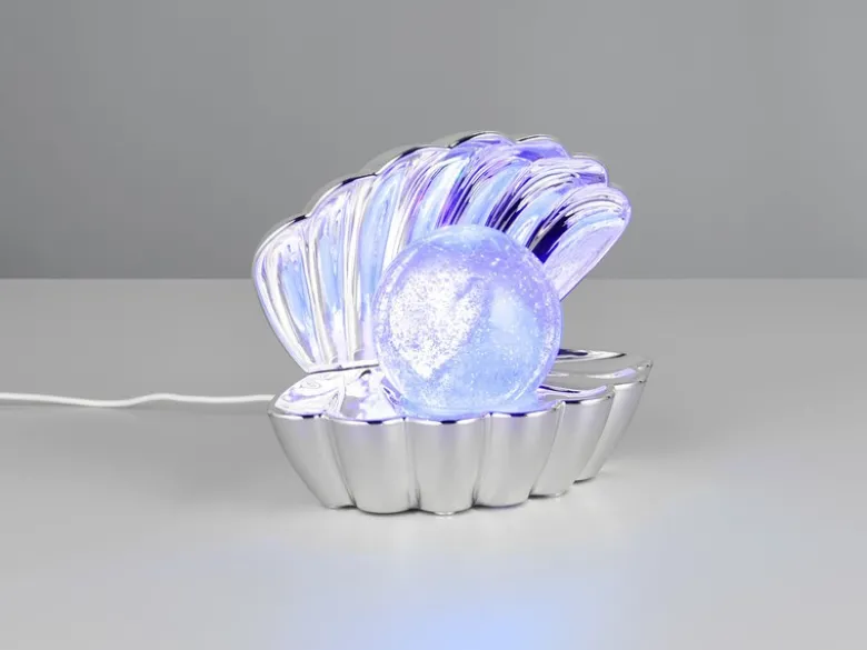 USB Muschel Tischlampe SHELLY Silber mit RGB Beleuchtung, Höhe 14cm