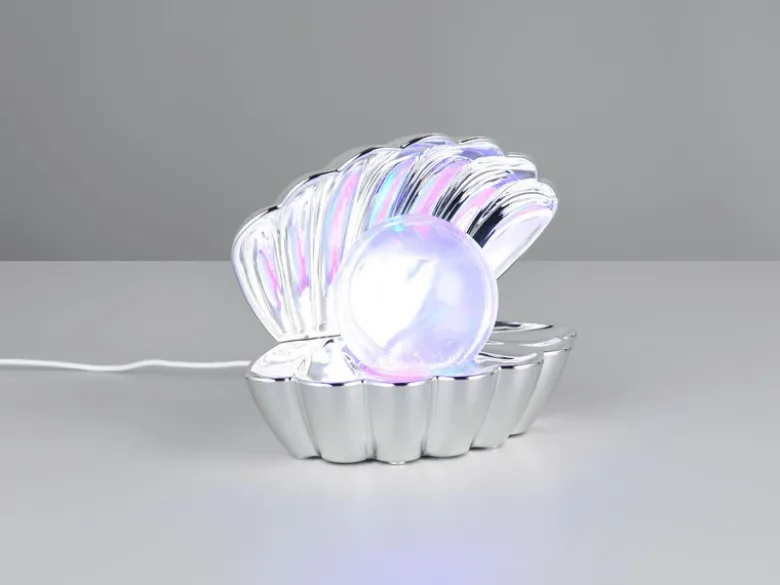 USB Muschel Tischlampe SHELLY Silber mit RGB Beleuchtung, Höhe 14cm