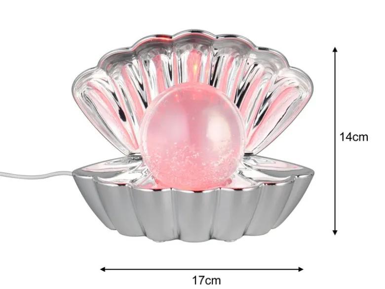 USB Muschel Tischlampe SHELLY Silber mit RGB Beleuchtung, Höhe 14cm