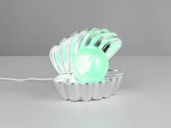 USB Muschel Tischlampe SHELLY Silber mit RGB Beleuchtung, Höhe 14cm