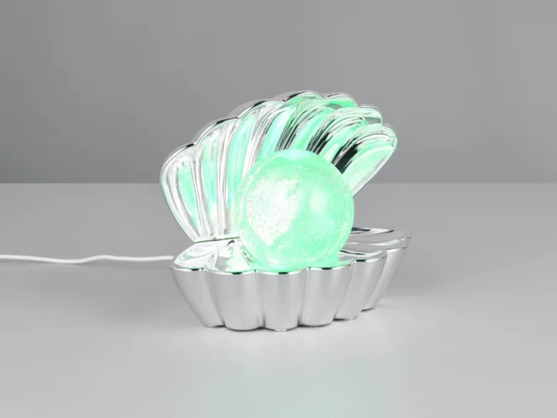 USB Muschel Tischlampe SHELLY Silber mit RGB Beleuchtung, Höhe 14cm