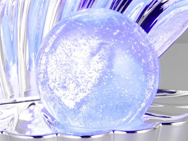USB Muschel Tischlampe SHELLY Silber mit RGB Beleuchtung, Höhe 14cm