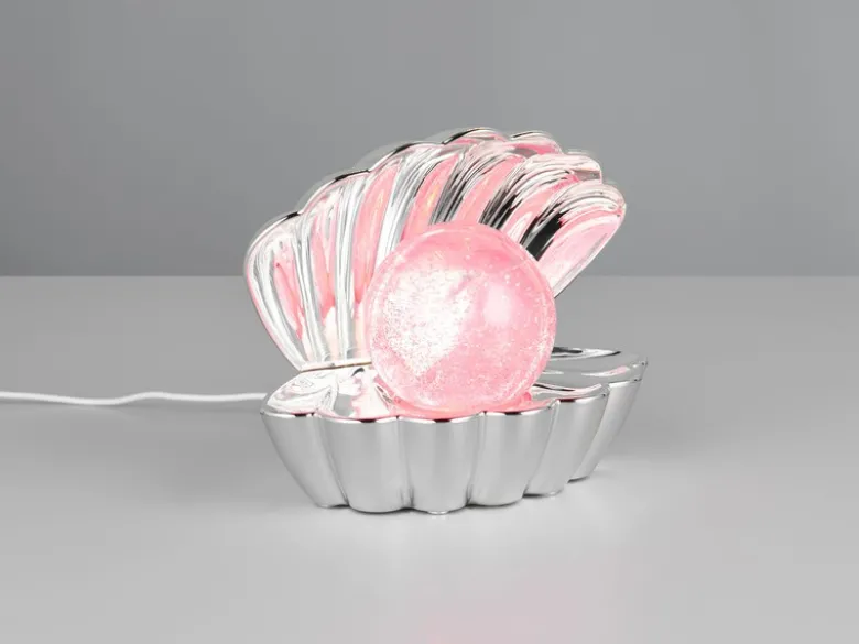USB Muschel Tischlampe SHELLY Silber mit RGB Beleuchtung, Höhe 14cm