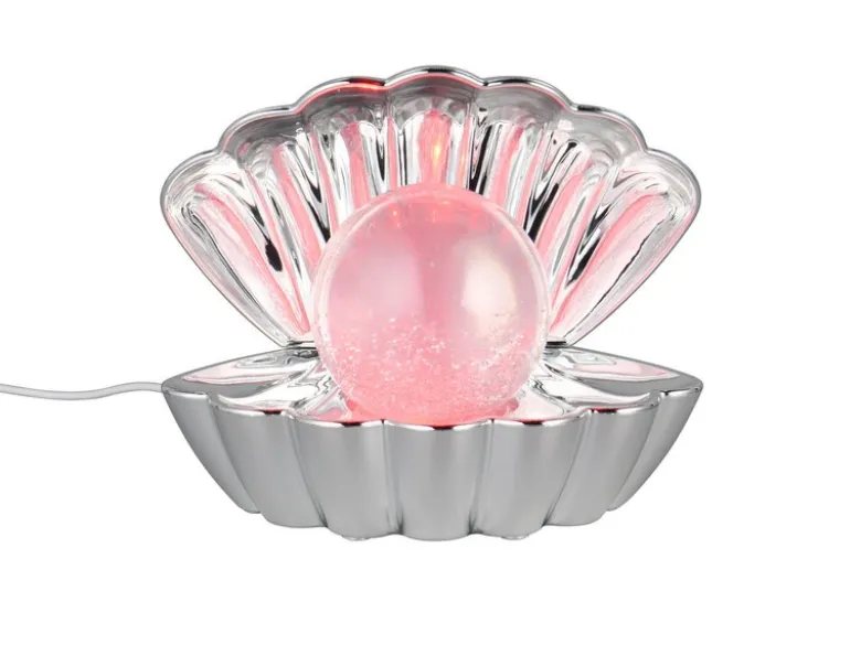 USB Muschel Tischlampe SHELLY Silber mit RGB Beleuchtung, Höhe 14cm