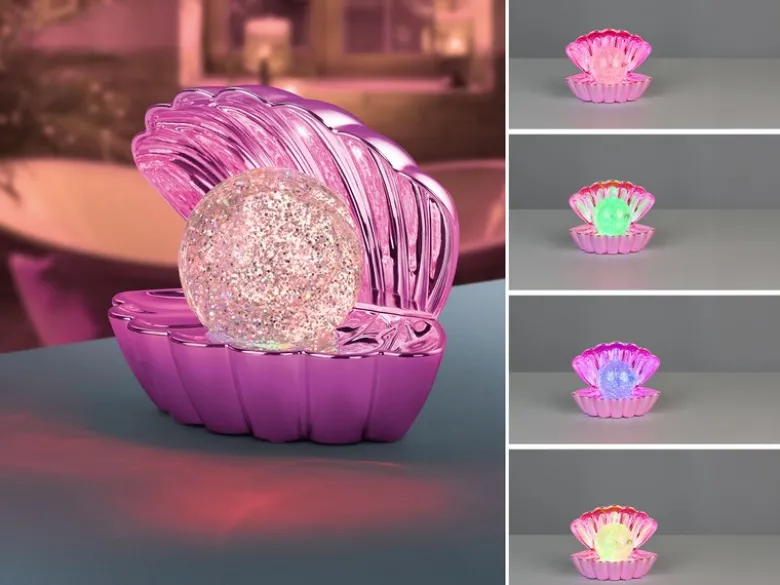 USB Muschel Tischlampe SHELLY Pink mit RGB Beleuchtung, Höhe 14cm