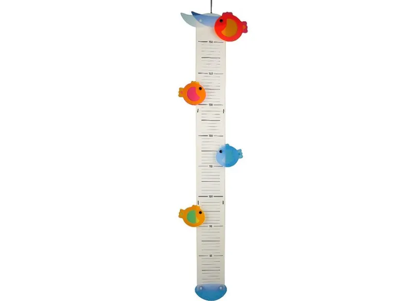 Verspielte Messlatte aus Holz, Made in Germany, 70-150cm, Design FISCHE