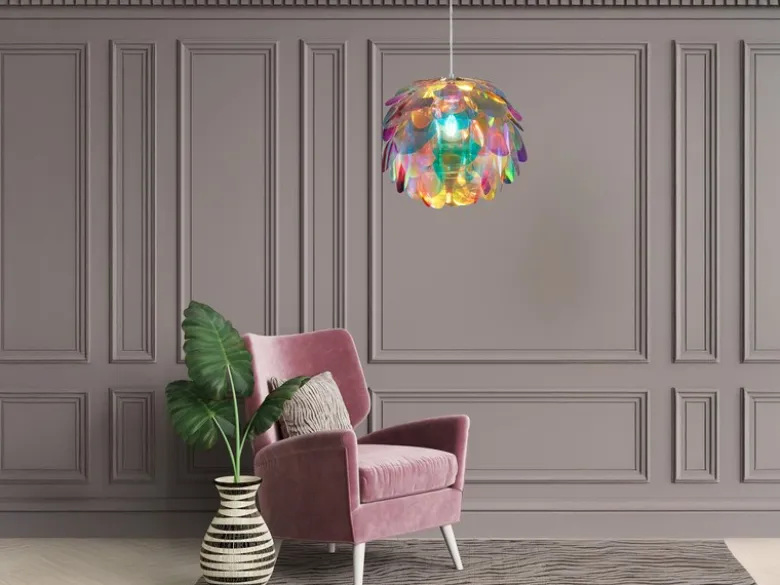 Verspielte LED Pendelleuchte mit bunten Kunststoffblättern, Ø 40cm