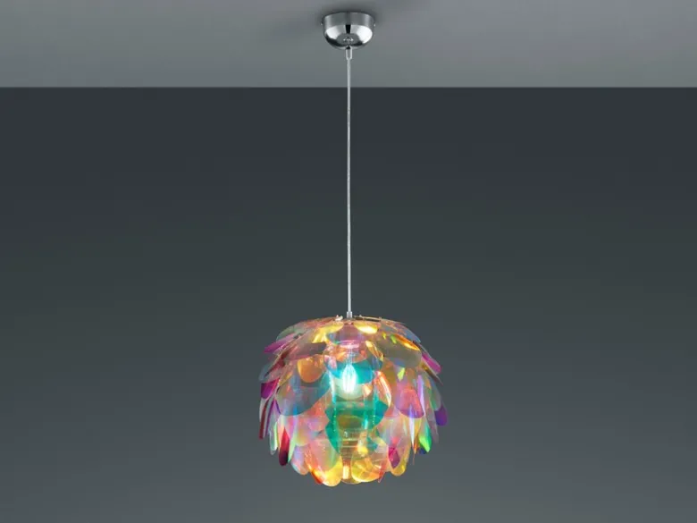 Verspielte LED Pendelleuchte mit bunten Kunststoffblättern, Ø 40cm