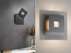 Verstellbare LED Wandleuchte HENNES Schwarz eckig, Höhe 18cm