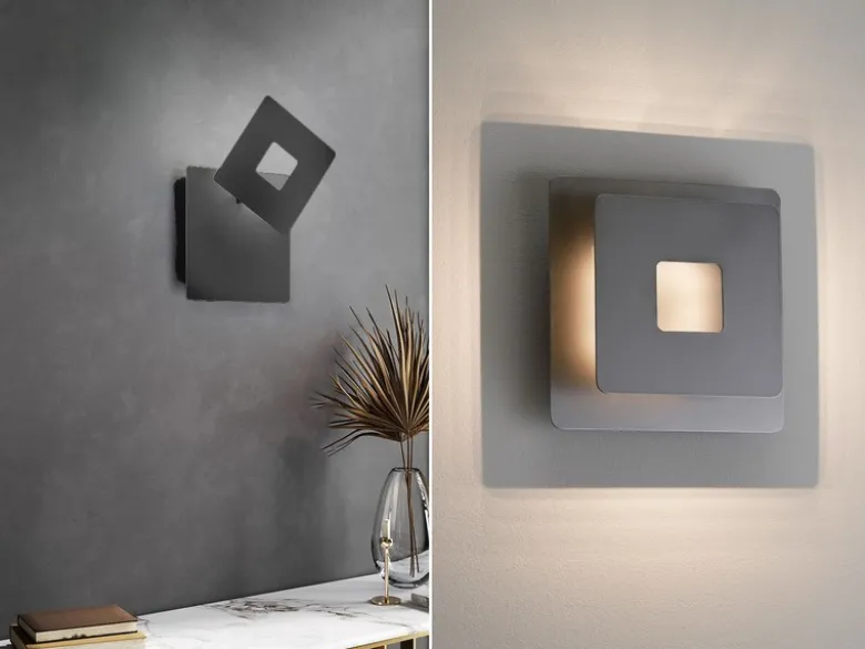 Verstellbare LED Wandleuchte HENNES Schwarz eckig, Höhe 18cm