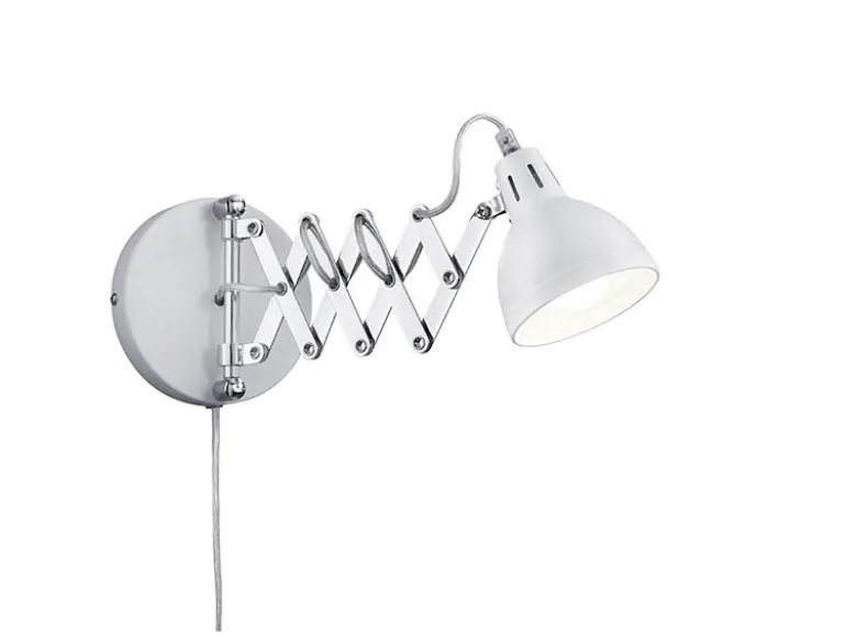 Verstellbare LED Wandleuchte mit Scherengelenk aus Metall in Weiß matt