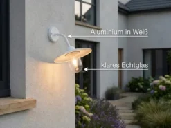 Vintage Außenwandleuchte in Weiß mit E27 LED, Höhe 32cm