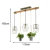 Vintage LED Balkenpendelleuchte 3-flammig mit Naturholz für Pflanzen
