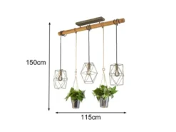 Vintage LED Balkenpendelleuchte 3-flammig mit Naturholz für Pflanzen
