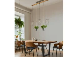 Vintage LED Balkenpendelleuchte 3-flammig mit Naturholz für Pflanzen