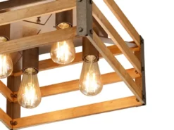 Vintage LED Deckenlampe mit Echtholz Lampenschirm, Quadrat 40cm