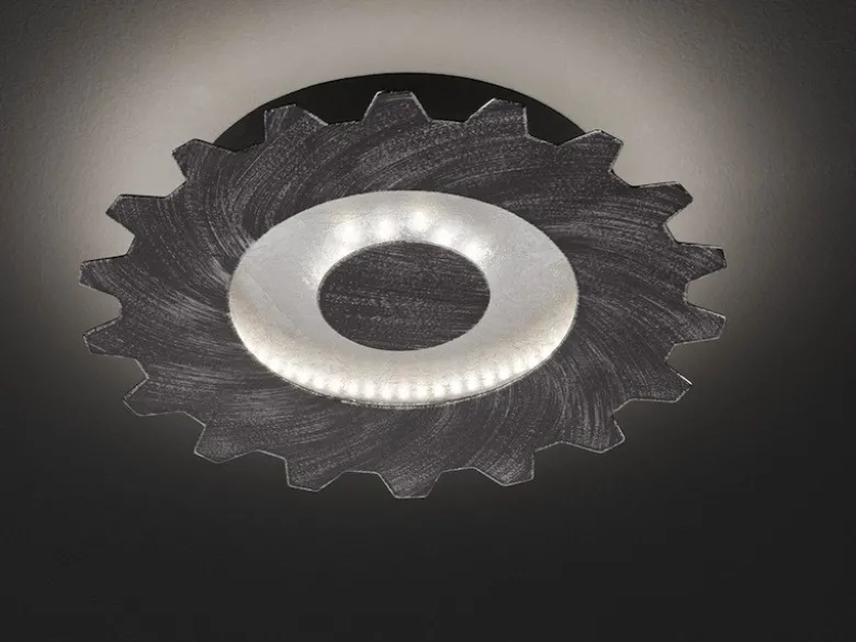 Vintage LED Deckenleuchte LEIF Zahnradoptik in Silber mit Goldakzenten Ø 30cm